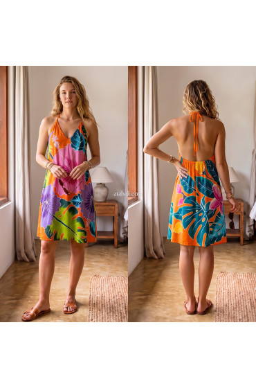Hand Painted Rayon Halter Mini Dress Hand Painted Rayon Halter Mini Dress